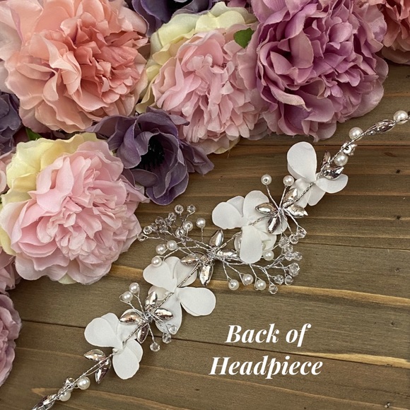 Crystal Pearl Flower Vine Tiara Headdress - Picture 15 of 16